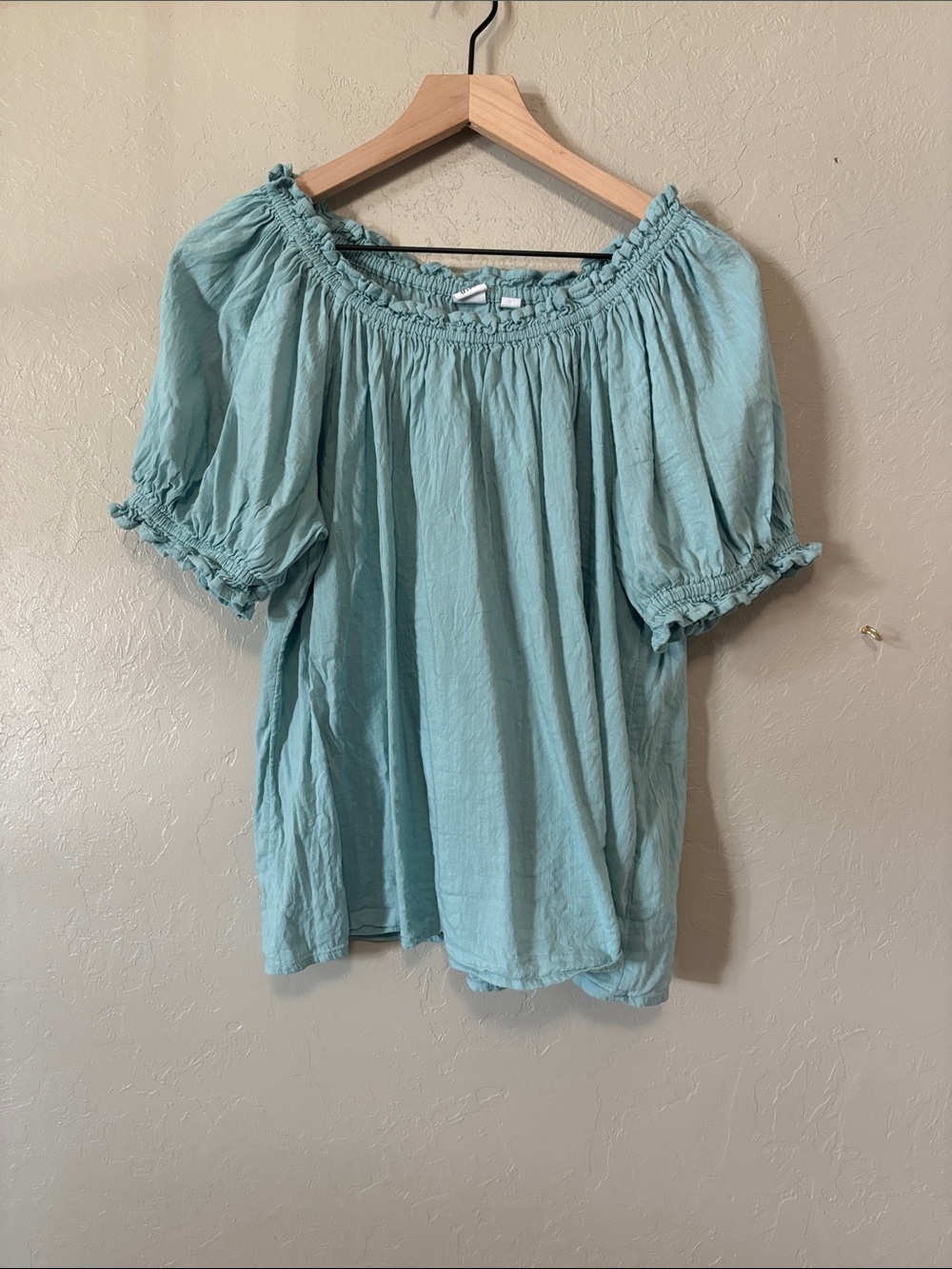 GAP Sage Blue Off-Shoulder Smocked Blouse